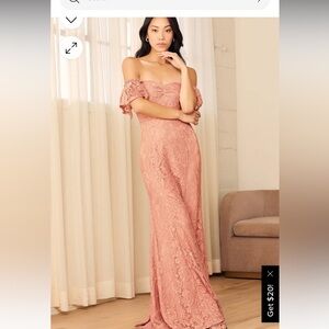Adoring Hearts Rusty Rose Lace Off-the-Shoulder Maxi Dress